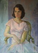 COLIN JONES oil on board - seated lady portrait, entitled verso on Royal Society of Portrait