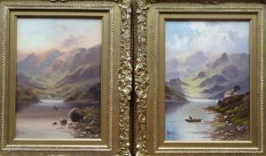 JOHN HENRY BOEL pair of oil on canvas - Scottish Highland waters with fishing boats, signed, 13 x