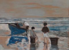 EARLY TWENTIETH CENTURY BRITISH SCHOOL watercolour/gouache on paper-figures on the shore with