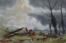 JOHN SWEETINGHAM oil on canvas - barren landscape, entitled 'After the Storm', signed, 9.5 x