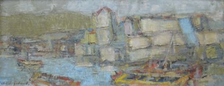 GABRIEL GODARD oil on canvas - boats and harbour, signed and with French gallery labels verso, dated