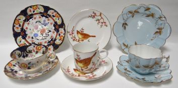 Fourteen mixed Wileman china trios and two English china similar; and a Wileman pottery mug