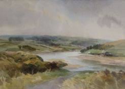 ARTHUR MILES watercolour - estuary landscape, signed and dated 1966, 14.5 x 20ins (37 x 51cms)