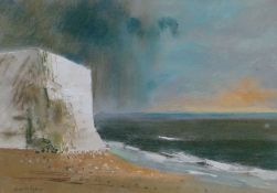 ROWELL TYSON pastel - white cliffs and coastline, signed, 11 x 15ins (28 x 38cms)