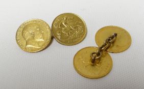 Four gold half-sovereigns to form cuff-links