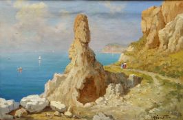 A NONETTI oil on canvas - Italian coast with figures, signed, 9.5 x 14ins (24 x 36cms)