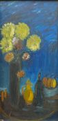 GUTA VARDY oil on board - still-life of flowers, signed verso, 40 x 19.5ins (102 x 50cms)