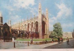 DAVID SHEPHERD signed coloured print - 'Kings's Parade Cambridge', 15 x 20.5ins (38 x 52cms)
