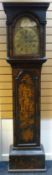 An early black Japanned eight-day longcase clock with brass dial bearing Roman numerals and inner