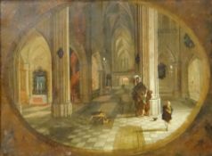 PIETER NEEFFS (Flemish 17th Century) oil on copper panel - interior of cathedral with figures
