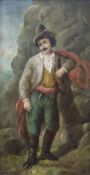 EIGHTEENTH CENTURY ITALIAN SCHOOL oil on board - standing portrait of a sailor with pistol, 16 x 8.