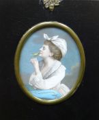 NINETEENTH CENTURY BRITISH MINIATURIST possibly on ivory - fine portrait of a lady leaning on a