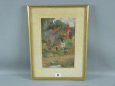 EDWIN FRANCIS watercolour - thatched cottage with poultry on a track, signed, 28 x 18 cms