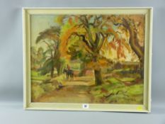 MILES BALMFORD SHARP (1897 - c.1980) oil on board - rural scene with rider and horse on a tree lined