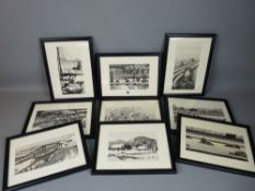 UTAGAWA (ANDO) HIROSHIGE a set of nine black and white prints - mixed subjects, landscapes, figures,