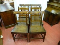 A set of four antique oak farmhouse chairs and a pair of non-matching oak farmhouse chairs