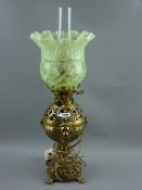 A good quality Jas Lee & Son, Liverpoool Hinks patent lamp with highly decorative vaseline glass
