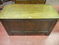 A small 18th Century oak dower chest, the front having three inset plain panels with reeded