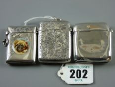 Two silver bright cut vestas, one with a panel depicting the head of a dog, Birmingham 1914 and