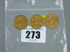 Three Edwardian gold half sovereigns - 1906, 1908 and 1911