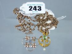 A nine carat gold neck chain with leaf pendant, 5.8 grms and a yellow metal neck chain with pendant