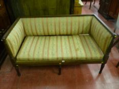 A 20th Century Empire style pine and burgundy stripe upholstered couch, 200 cms wide