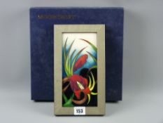 A framed Moorcroft pottery 'Satin Flower' plaque, impressed marks to the base dated 2008, 25 x 14