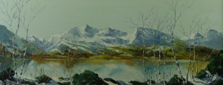 CHARLES WYATT WARREN oil on board - Snowdon from Llyn Padarn in winter, signed and with original