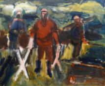 WILL ROBERTS oil on canvas - three road-worker figures, entitled 'Developers', signed and dated