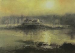 WILLIAM SELWYN artist's proof coloured print - Menai Straits with house on the Island and distant