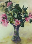DAVID GROSVENOR watercolour - still life, flowers in a vase on a table, signed, 67 x 50.5 cms