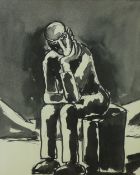 JOSEF HERMAN colourwash - seated figure in contemplation, 23.5 x 19 cms