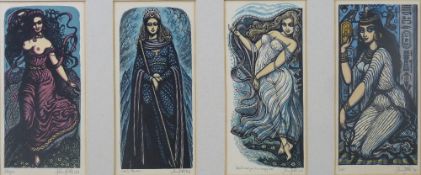 JOHN PETTS four coloured wood engravings within one frame, all signed and dated 1953 (3) and 1960 (