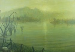 EDWARD (TED) DUMMETT oil on board - flood scene on the Conwy River at Trefriw, signed and entitled