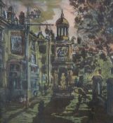 LESLIE JONES lithograph - All Saints Church, Manchester with figures, signed and entitled with