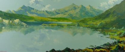 CHARLES WYATT WARREN oil on board - Snowdon from Llyn Mymbyr, signed and with original title label