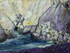 MAVIS GWILLIAM acrylic on board - cave study on the Anglesey coast, signed, 44 x 59 cms