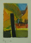 ROGER CECIL mixed media - abstract scene, unframed but mounted, signed, 17 x 12.5 cms