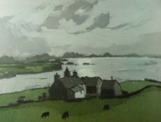 SIR KYFFIN WILLIAMS RA coloured limited edition (114/150) print - Penrhyn Du, Aberffraw, signed in