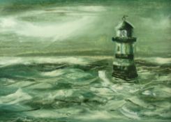 KAREL LEK oil on board - Penmon Lighthouse, Anglesey, signed, 46 x 76 cms