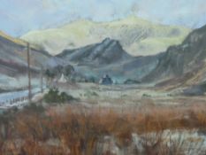 ALED PRICHARD JONES pastel - landscape Drws-y-Coed with Snowdon backdrop, signed with initials, 34 x
