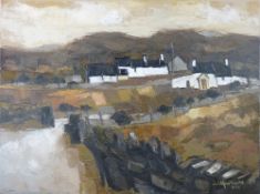 WILF ROBERTS oil on canvas - hillside farmstead, signed and dated 2005 and entitled label verso '