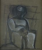 JOSEF HERMAN pastel - seated figure entitled label verso 'Welsh Miner', 25.5 x 18.5 cms