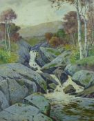 JOHN McDOUGAL watercolour - tumbling river in upland Snowdonia, dated 1926, 57 x 45 cms