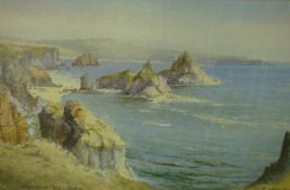EDGAR JAMES MAYBERY watercolours, a pair - two coastal views entitled 'Ogmore-by-Sea', signed,