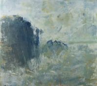 ANN CHADWICK oils on canvas in box frames, a pair - stormy coastalscape, South Stack Lighthouse,