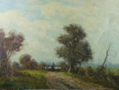 H WILLIAMS oil on canvas - drover with sheep on a track, signed and entitled canvas verso '