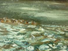 KAREL LEK oil under glass - rough seas on the Menai Straits with Beaumaris in the distance,