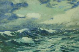 JOHN McDOUGAL watercolour - breaking waves, signed, 24 x 37.5 cms