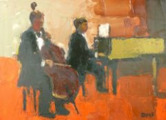 DONALD McINTYRE oil on canvas - two musicians, a pianist and a cellist in performance, signed with